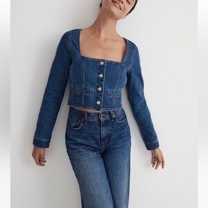 NEW: Madewell Denim Square-Neck Crop Top in Hallwood Wash